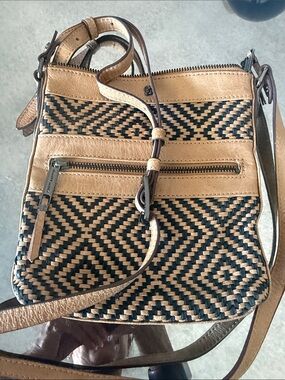 Elliott Lucca Tan and Black Woven Crossbody Bag